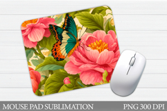 Butterfly Mouse Pad Design. Flowers Mouse Pad Sublimation Product Image 1