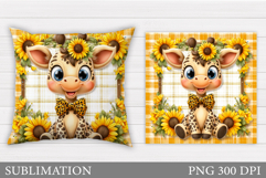 Cute Giraffe Pillow. Giraffe Flowers Pillow Sublimation Product Image 1