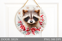 Christmas Raccoon Door Sign. Christmas Door Sign Sublimation Product Image 1