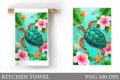 Sea Turtle Kitchen Towel Design. Sea Turtle Sublimation Product Image 1