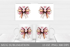 Valentines Bow Mug Sublimation. Valentines Mug Wrap Design Product Image 1