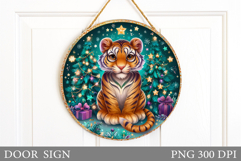 Christmas Tiger Door Sign. Christmas Door Sign Sublimation Product Image 1