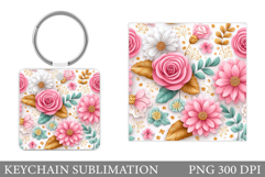 Roses Keychain Sublimation. Flowers Keychain Design Product Image 1
