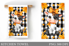 Fall Cow Kitchen Towel. Fall Kitchen Towel Sublimation Product Image 1