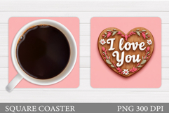 Heart Coaster Sublimation. Valentine Square Coaster Design Product Image 1