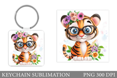 Cute Tiger Keychain Sublimation. Funny Tiger Keychain Design Product Image 1