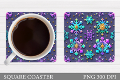 Snowflakes Coaster Sublimation. Winter Square Coaster Product Image 1
