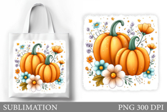 Fall Pumpkin Tote Bag Sublimation. Fall Tote Bag Design Product Image 1