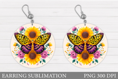 Butterfly Earring Sublimation. Round Earring Butterfly Product Image 1