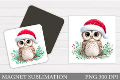 Christmas Owl Magnet Design. Christmas Magnet Sublimation Product Image 1