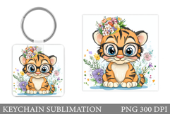 Cute Tiger Keychain Sublimation. Funny Tiger Keychain Design Product Image 1