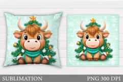 Christmas Cow Pillow Design. Christmas Pillow Sublimation Product Image 1