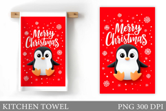 Cute Penguin Kitchen Towel. Christmas Kitchen Towel Design Product Image 1