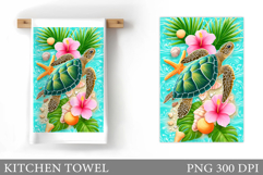 Sea Turtle Kitchen Towel Design. Sea Turtle Sublimation Product Image 1