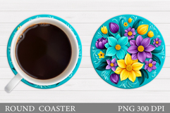 Flowers Coaster Design. Floral Coaster Sublimation Product Image 1