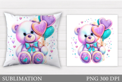Valentines Bear Pillow Design. Valentines Pillow Sublimation Product Image 1