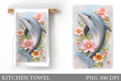 Cute Dolphin Kitchen Towel. Dolphin Sublimation Product Image 1