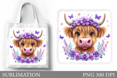 Cute Cow Tote Bag Sublimation. Cow Flowers Sublimation Product Image 1