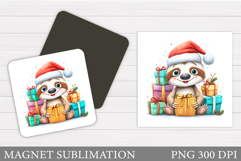 Christmas Sloth Magnet Design. Christmas Magnet Sublimation Product Image 1