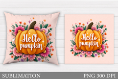 Pumpkin Pillow Design. Flowers Pillow Sublimation Product Image 1