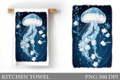 Jellyfish Kitchen Towel. Sea Kitchen Towel Sublimation Product Image 1