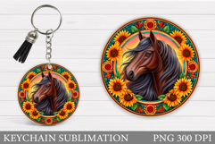 Horse Keychain Sublimation. Horse Flowers Keychain Design Product Image 1