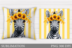Zebra Pillow Sublimation. Zebra Flowers Pillow Design Product Image 1