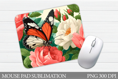 Butterfly Mouse Pad Design. Flowers Mouse Pad Sublimation Product Image 1