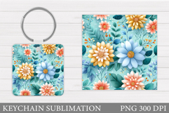 Flowers Keychain Design. Floral Keychain Sublimation Product Image 1
