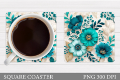 Flowers Coaster Sublimation. Floral Coaster Design Product Image 1