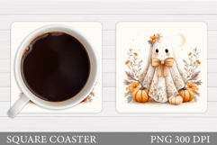 Cute Ghost Coaster Design. Cute Halloween Sublimation Product Image 1