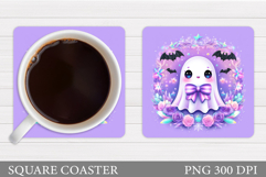 Cute Ghost Coaster Design. Cute Halloween Sublimation Product Image 1
