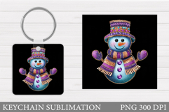 Cute Snowman Keychain Sublimation. Christmas Keychain Design Product Image 1