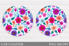 Floral Coaster Design. Flowers Car Coaster Sublimation Product Image 1