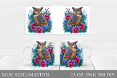 Owl Mug Sublimation. Owl Mug Wrap Design Product Image 1