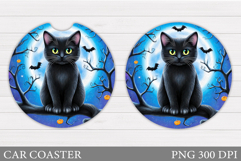 Black Cat Car Coaster. Cute Halloween Car Coaster Product Image 1