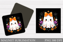 Cute Ghost Magnet Design. Halloween Magnet Sublimation Product Image 1