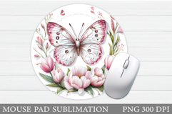 Butterfly Mouse Pad Sublimation. Flowers Mouse Pad Design Product Image 1