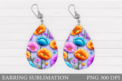 Flowers Teardrop Earring Design. Flowers Earring Sublimation Product Image 1