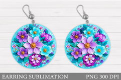 Flowers Earring Sublimation. Floral Round Earring Design Product Image 1