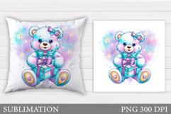 Valentines Bear Pillow Design. Valentines Pillow Sublimation Product Image 1