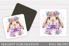 Cute Bunny Magnet Design. Bunny Flowers Magnet Sublimation Product Image 1