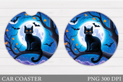 Black Cat Car Coaster. Cute Halloween Car Coaster Product Image 1