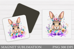 Cute Bunny Magnet Design. Bunny Flowers Magnet Sublimation Product Image 1