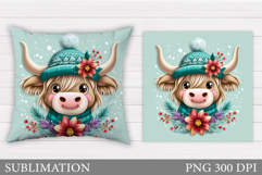 Christmas Cow Pillow Design. Christmas Pillow Sublimation Product Image 1