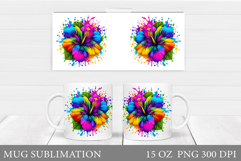 Hibiscus Mug Sublimation. Colorful Flowers Mug Wrap Design Product Image 1