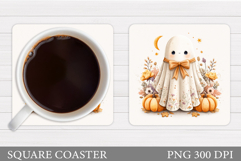 Cute Halloween Coaster Sublimation. Ghost Coaster Design Product Image 1
