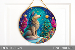 Christmas Wolf Door Sign. Christmas Door Sign Sublimation Product Image 1