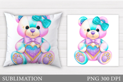 Valentines Bear Pillow Design. Valentines Pillow Sublimation Product Image 1