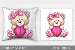 Valentines Bear Pillow Design. Valentines Pillow Sublimation Product Image 1